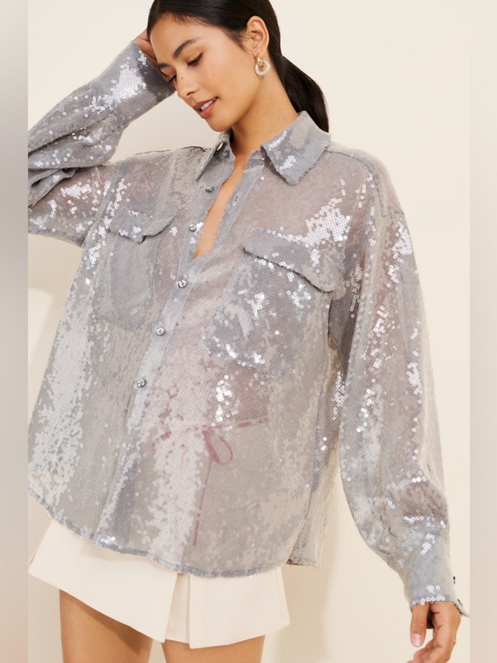 Free People Disco Margarita Button Down in Carbon